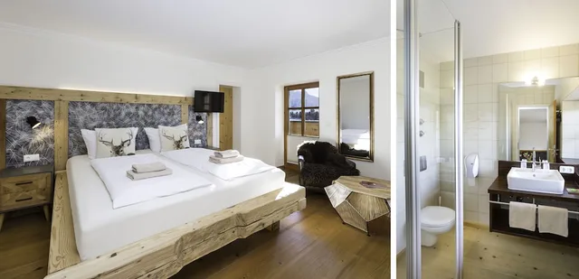 غرفة بسرير كوين بإطلالة على الجبل بشرفة، Landhaus Kossel 7/10