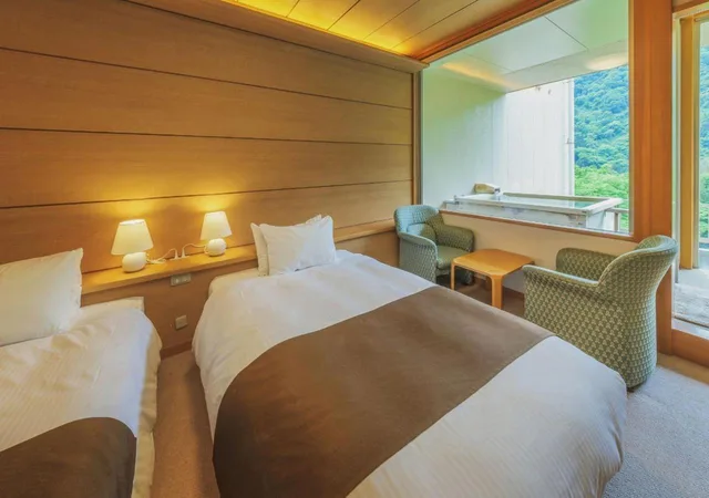 Twin Beds, Valley View, Outdoor Bath، Marumine Kanko Hotel 3/4