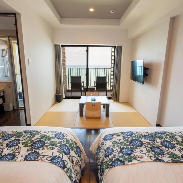 غرفة بسرير فردي بإطلالة على البحر بأرضية تاتامي، Ryukyu Onsen Senagajima Hotel 8/10