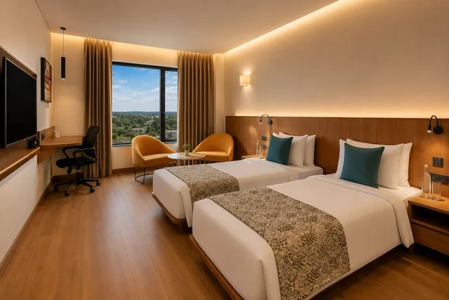 غرفة بسريرين منفصلين بإطلالة على المدينة، The Fern Residency Jamnagar 3/4