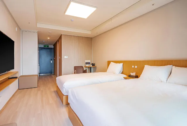 غرفة قياسية بسريرين منفصلين بإطلالة على المدينة، Sokcho I Park Suite Hotel and Resort 2/2