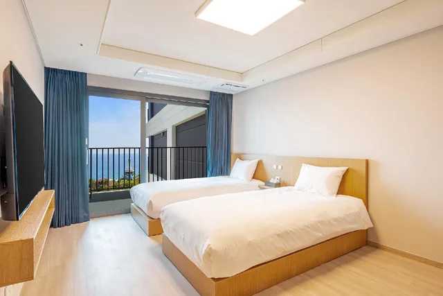 غرفة ديلوكس بسريرين منفصلين بإطلالة جزئية على البحر، Sokcho I Park Suite Hotel and Resort 2/2