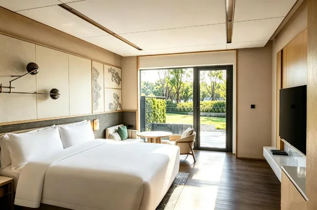 غرفة بسرير كينج بإطلالة على الفناء، Suzhou Marriott Hotel Yangcheng Lake 2/4