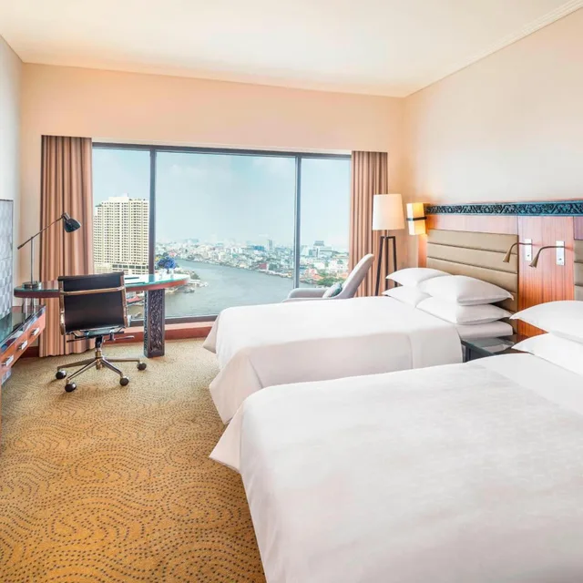 Guest Room, Deluxe, 2 Double Beds, River View, Royal Orchid Sheraton Riverside Hotel Bangkok 2/6