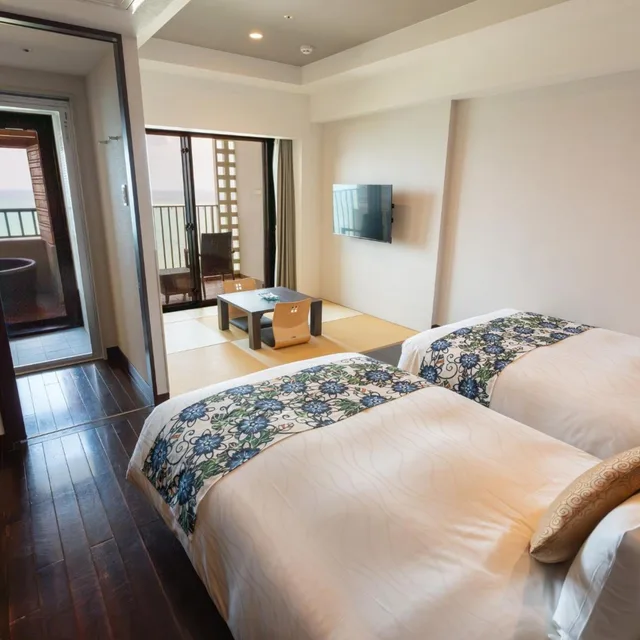 غرفة بسرير فردي بإطلالة على البحر بأرضية تاتامي، Ryukyu Onsen Senagajima Hotel 2/10