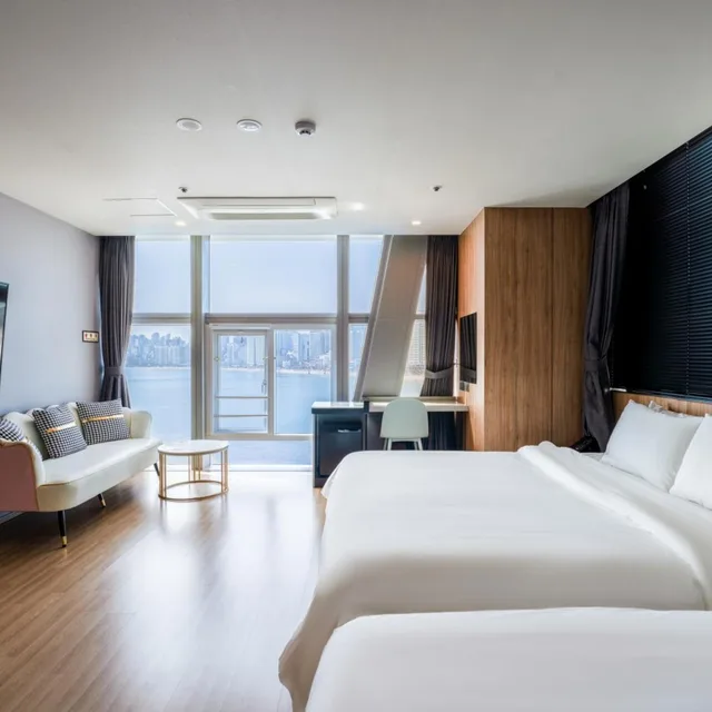 غرفة ديلوكس بسريرين منفصلين بإطلالة على البحر، Gwangalli Gray 193 Hotel 3/7