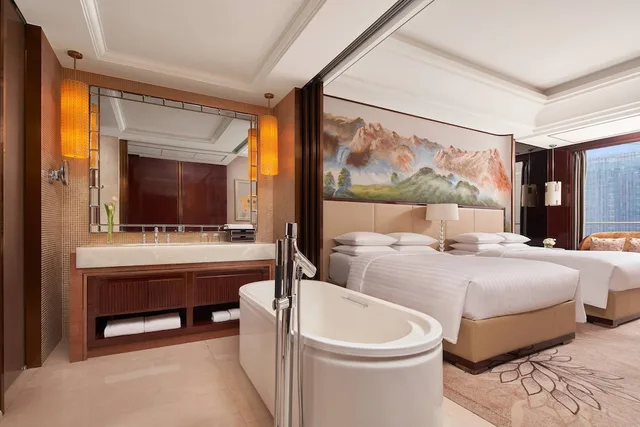 غرفة بسريرين مزدوجين بإطلالة للمدخنين، Marriott Yiwu Hotel 3/4