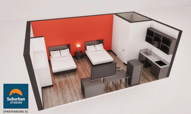 غرفة ديلوكس بسريرين كوين بمطبخ صغير، Suburban Studios Spartanburg - I-26 6/10