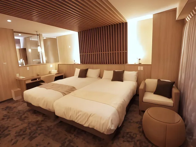غرفة فاخرة بسريرين منفصلين بإطلالة على المدينة في طابق منخفض، Hotel Spax Kusatsu 1/2