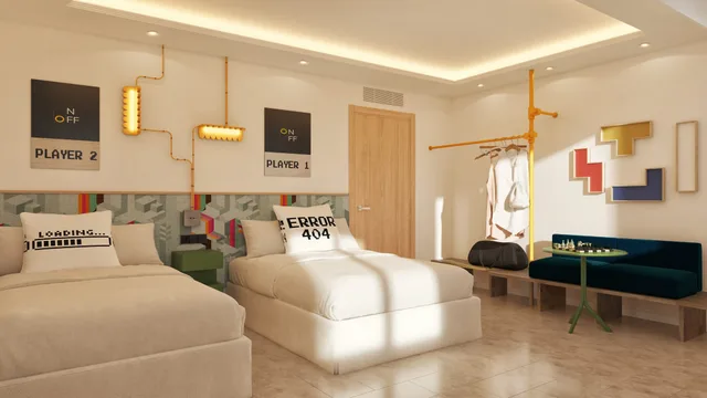 غرفة بسرير مزدوج أو سريرين منفصلين بإطلالة على البحر، Hotel Magic Games 1/2