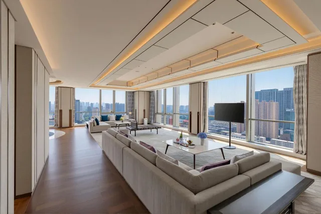 جناح رئاسي بسرير كينج بإطلالة على المدينة بغرفة نوم واحدة مع دخول صالة النادي، JW Marriott Hotel Taiyuan 3/4