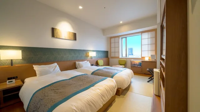 غرفة يابانية عصرية قياسية بسريرين منفصلين بدون إطلالة، OURS INN HANKYU 1/1