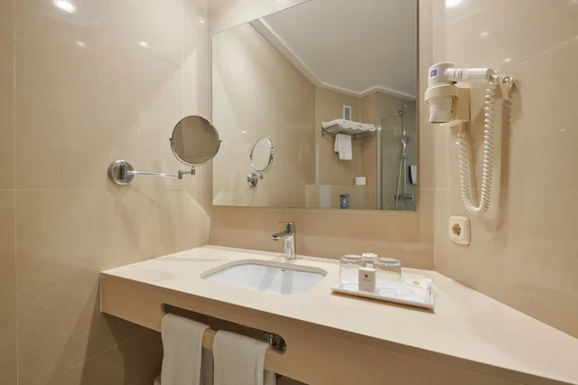غرفة بسرير مزدوج أو سريرين منفصلين بإطلالة على البحر بشرفة، Hotel Sabina & Suites 2/2