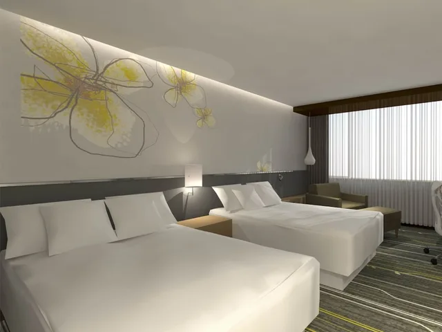 غرفة بسريرين منفصلين بإطلالة على المدينة في طابق مرتفع، Hilton Garden Inn Foshan 1/8
