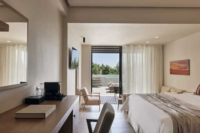 جناح ديلوكس بسريرين منفصلين بإطلالة على البحر مع أريكة بمسبح خاص، Celestial All Suites - Adults Only 1/5