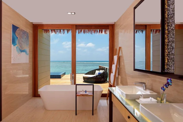 3 Bedrooms, Water Villa, Sunset, 2 King Beds, Private Pool, Lounge Access, Radisson Blu Resort Maldives 5/7