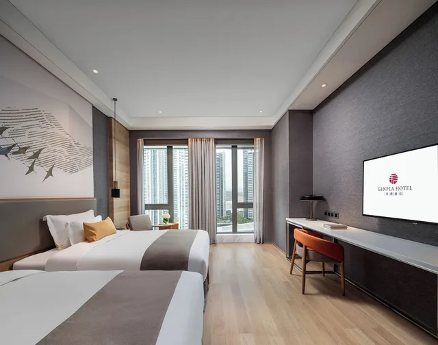 غرفة كومفورت بسريرين منفصلين بإطلالة على المدينة، Genpla Hotel Shenzhen Nanshan 1/5