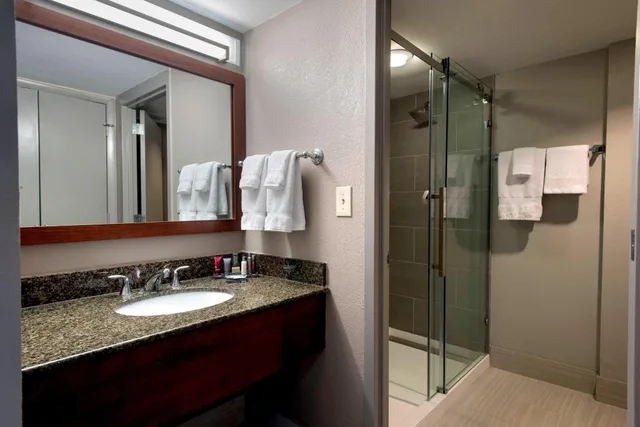 غرفة بسرير كينج مع أريكة مع دخول الصالة، Albany Marriott 2/2