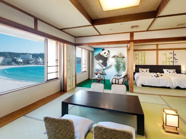 Japanese, Design, Panda, Twin Beds, 3 Futon Beds, Ocean View، Shiraraso Grand Hotel 1/2