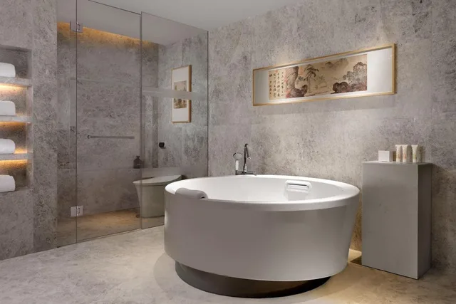 جناح رئاسي بسرير كينج بإطلالة على النهر بغرفة نوم واحدة مع دخول صالة النادي، Le Meridien Hangzhou Binjiang 3/4