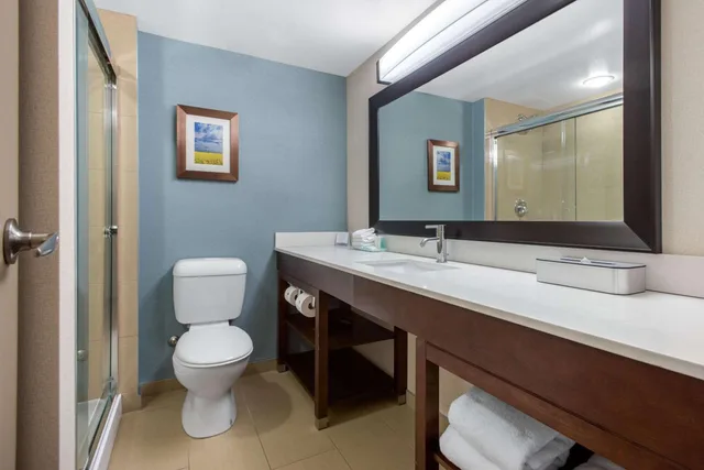 غرفة بسرير كينج وسريرين كوين بإطلالة على المسبح، Clarion Hotel & Suites Brandon 5/5