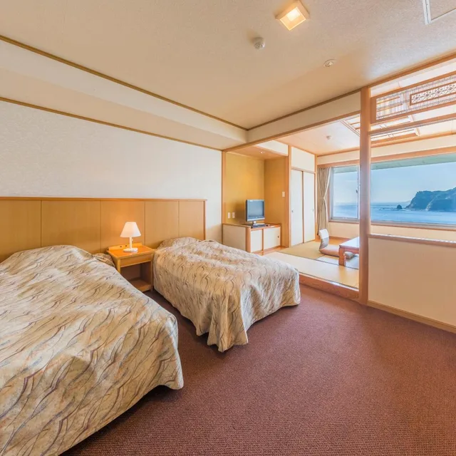غرفة بسريرين منفصلين بأرضية تاتامي للمدخنين، Mikazuki Seapark Hotel Awa Kamogawa (ex. Kamogawa Hotel Mikazuki) 1/1