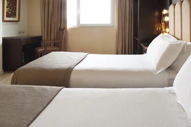 غرفة بسريرين منفصلين بإطلالة على المدينة، Hotel He Wang 7/10