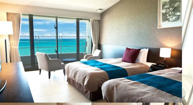 غرفة بسريرين منفصلين بإطلالة على البحر، Hotel Hamahigashima Resort 1/1