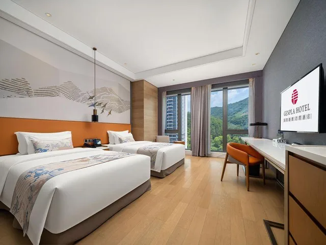غرفة بسريرين بإطلالة على الجبل، Genpla Hotel Shenzhen Nanshan 2/2