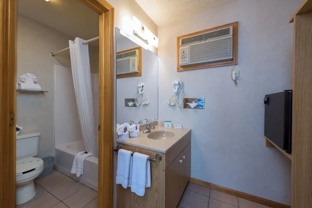 جناح بسريرين مزدوجين بغرفة نوم واحدة مع أريكة بمطبخ، Adirondack Retreat Inn and Suites 3/3