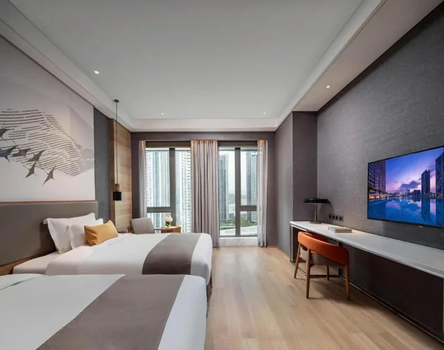 غرفة كومفورت بسريرين منفصلين بإطلالة على المدينة، Genpla Hotel Shenzhen Nanshan 2/5