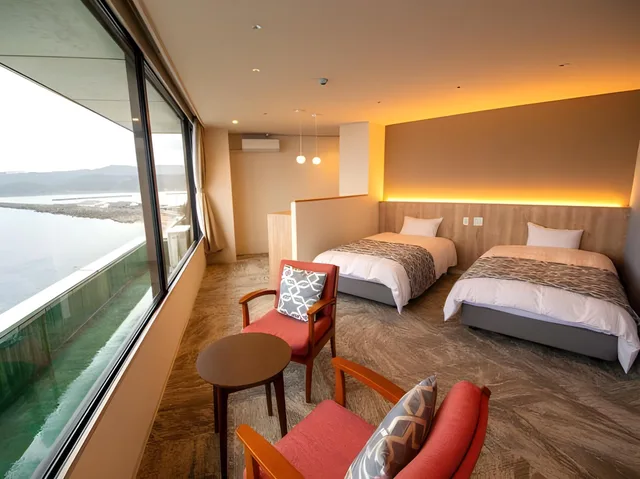 غرفة غربية بسريرين منفصلين بإطلالة على البحر، Kada Onsen Seaside Hotel Kada Kaigetsu 1/1