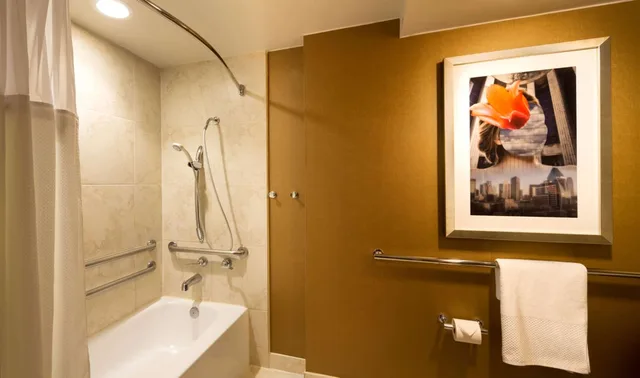 غرفة بسرير كوين بحوض استحمام لذوي الإعاقة، DoubleTree by Hilton Hotel Dallas - Campbell Centre 3/3