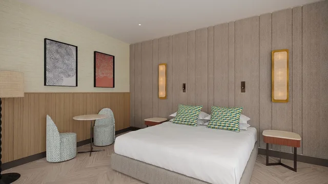 جناح ركني بسرير كينج بإطلالة على المدينة بغرفة نوم واحدة مع أريكة، Circle 6 Rome Hotel 7/10