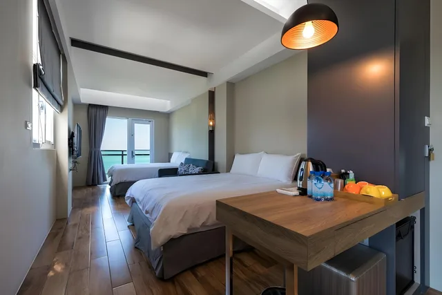 غرفة رباعية بسريرين منفصلين بإطلالة على البحر، Jia Xiang Lin Guan Hai Homestay 2 3/3
