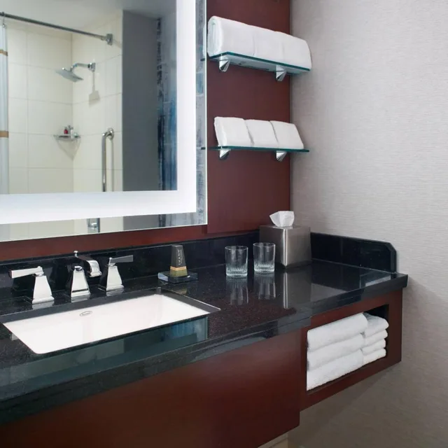 غرفة بسرير كينج بحوض استحمام لذوي الإعاقة، Atlanta Airport Marriott Gateway 8/9