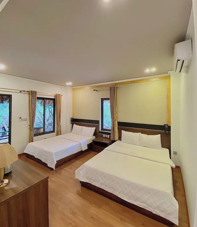 غرفة عائلية بسريرين كوين بإطلالة على المسبح، Catba Oasis Bungalows - Hostel 2/7