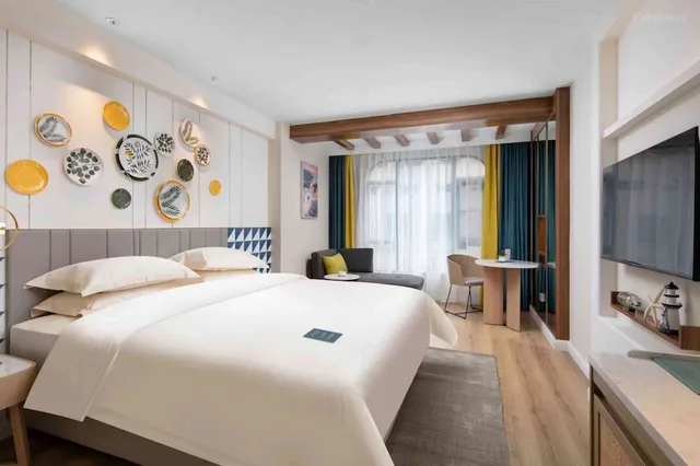 غرفة ديلوكس بسرير كوين بإطلالة على المدينة، Guilin O-LIVE Social Hotel 4/9