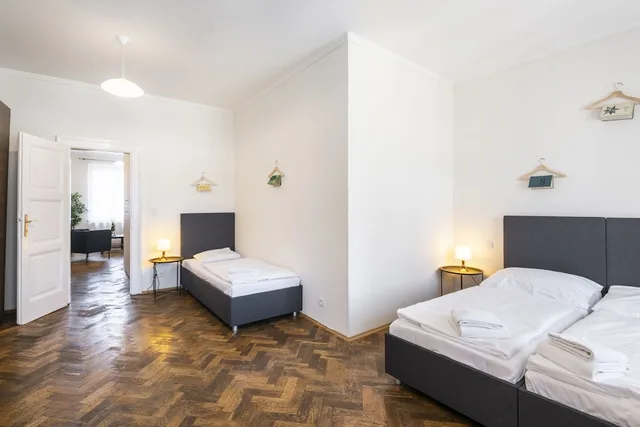 شقة بريميير بخمسة أسرّة وسرير بطابقين بغرفتي نوم مع أريكة بمطبخ، Hybernska Apartments 1/10