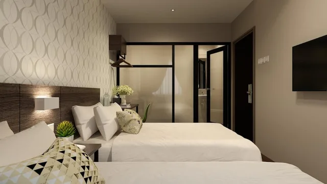 غرفة بسريرين منفصلين، The Square Hotel 3/4