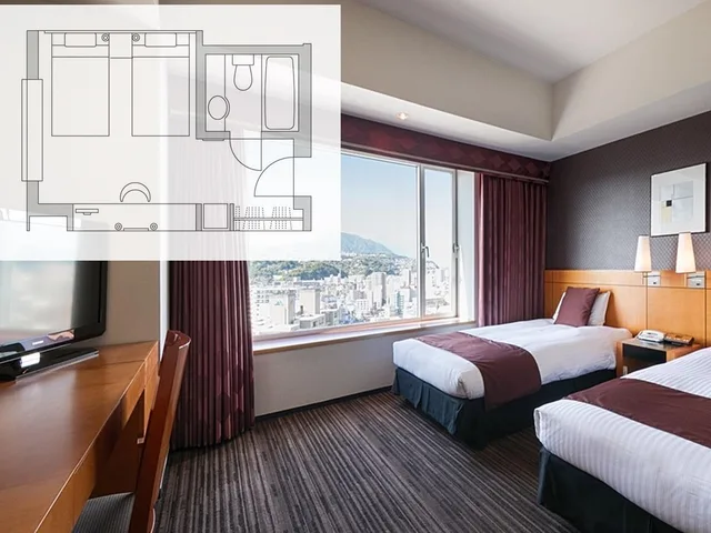 Room, Twin Beds, Night View، Hotel Nikko Oita Oasis Tower 2/2