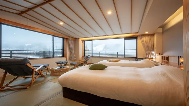 Japanese, Modern, Luxury, Twin Beds, 2 Futon Beds, Mountain Side, Corner، Zao Onsen Kinosato 1/3
