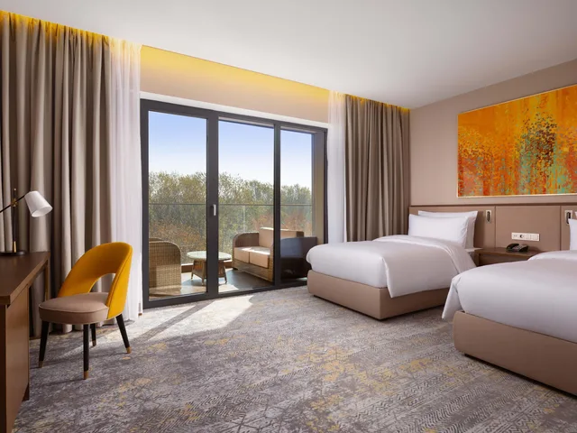 غرفة ديلوكس بانورامية بسريرين منفصلين بإطلالة على الجبل، Swissotel Wellness Resort Alatau Almaty 1/12