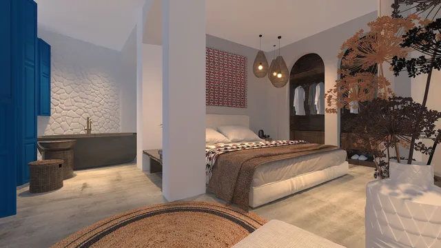 Honeymoon, Premium, Suite, King Bed, Sunset View, Sofa, Plunge Pool، Esperas Santorini 1/2