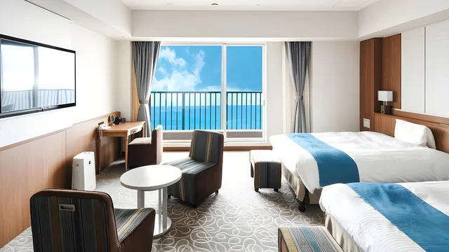 غرفة ديلوكس بسريرين منفصلين بإطلالة على البحر في المبنى الرئيسي، Vessel Hotel Campana Okinawa 2/2