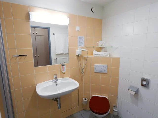 غرفة ديلوكس بسريرين منفصلين بإطلالة على الفناء، Kolping Wien Zentral Hotel 8/10