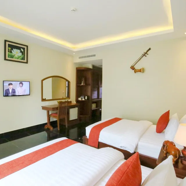 غرفة ديلوكس بسريرين منفصلين بإطلالة على المسبح بشرفة، Chheng Residence 8/10