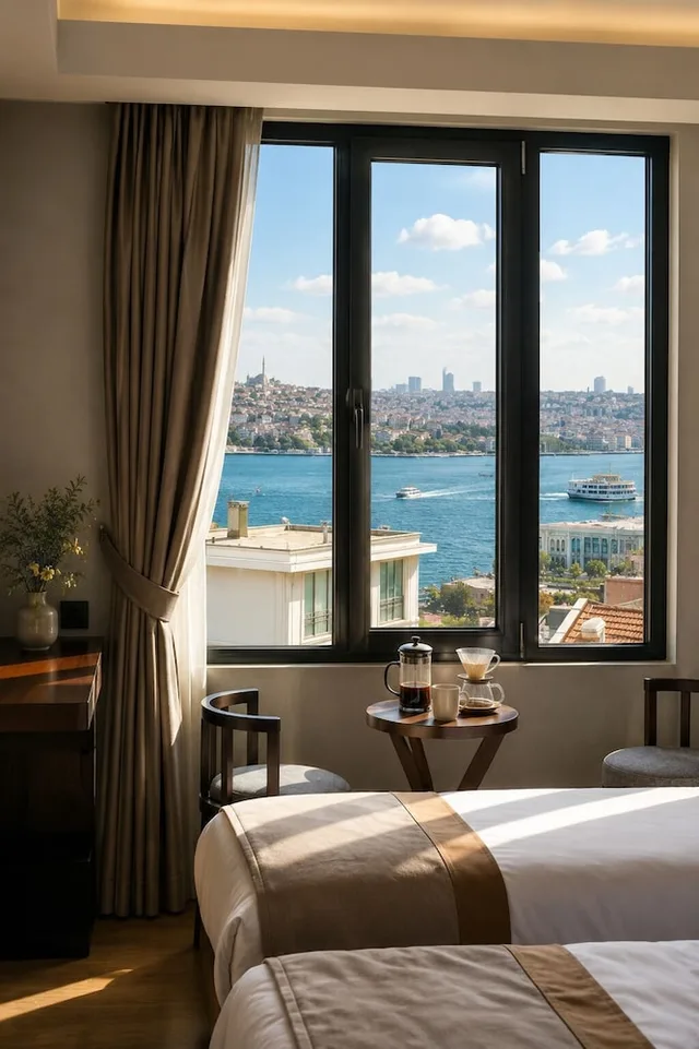 غرفة ديلوكس ثلاثية بسرير مزدوج وسرير فردي بإطلالة على البحر، The Biancho Hotel Pera 10/10