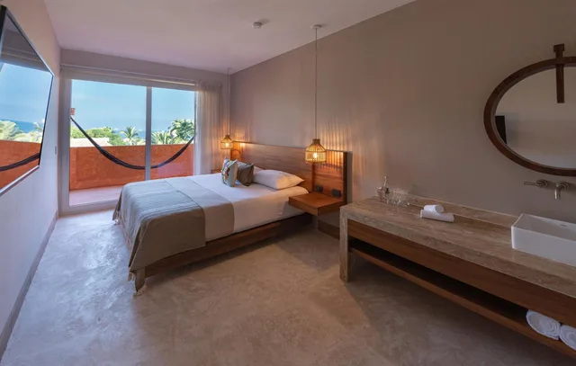 غرفة بسرير مزدوج بإطلالة على البحر بشرفة، Sayulinda Hotel 7/10