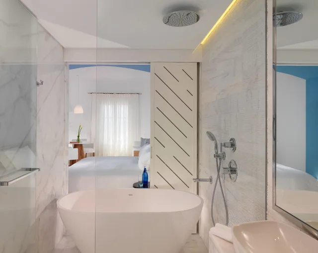 غرفة بريميوم بسريرين منفصلين بإطلالة على الحديقة مع أريكة، Mykonos Grand Hotel and Resort 2/2